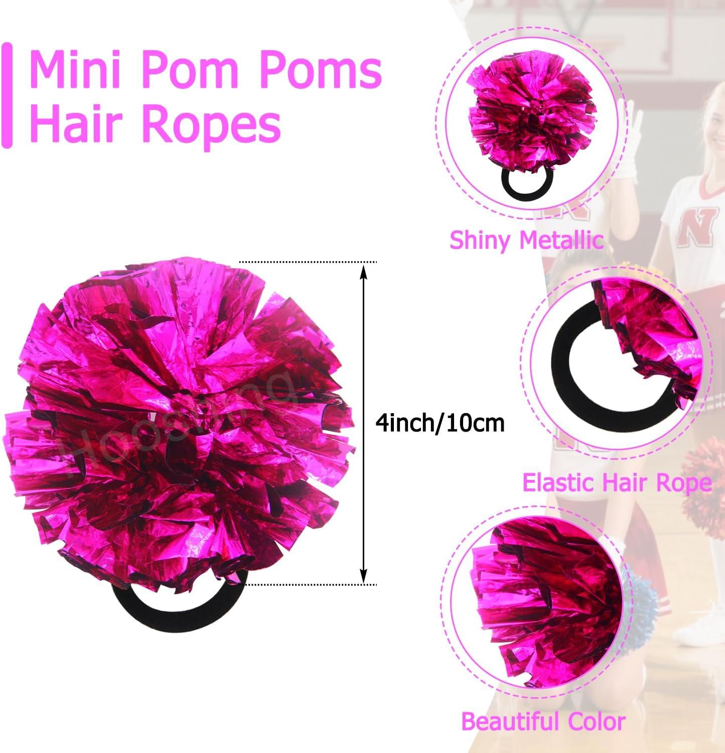 imageHooshing 5PCS Pom Poms Cheerleading Shaker and Hair Ropes Wrist Ties with Poms for Cheerleader Girls Sports Spirits Rewards Cheer in Party FestivalHot Pink