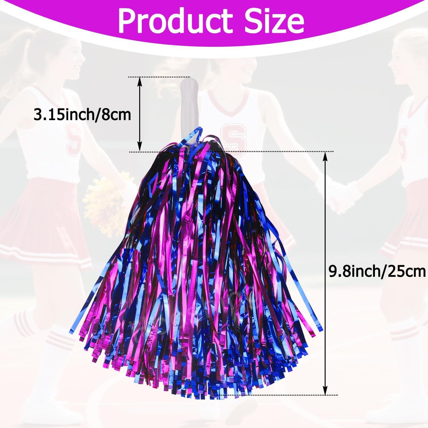 imageHooshing 5PCS Pom Poms Cheerleading Shaker and Hair Ropes Wrist Ties with Poms for Cheerleader Girls Sports Spirits Rewards Cheer in Party FestivalHot Pink and Blue