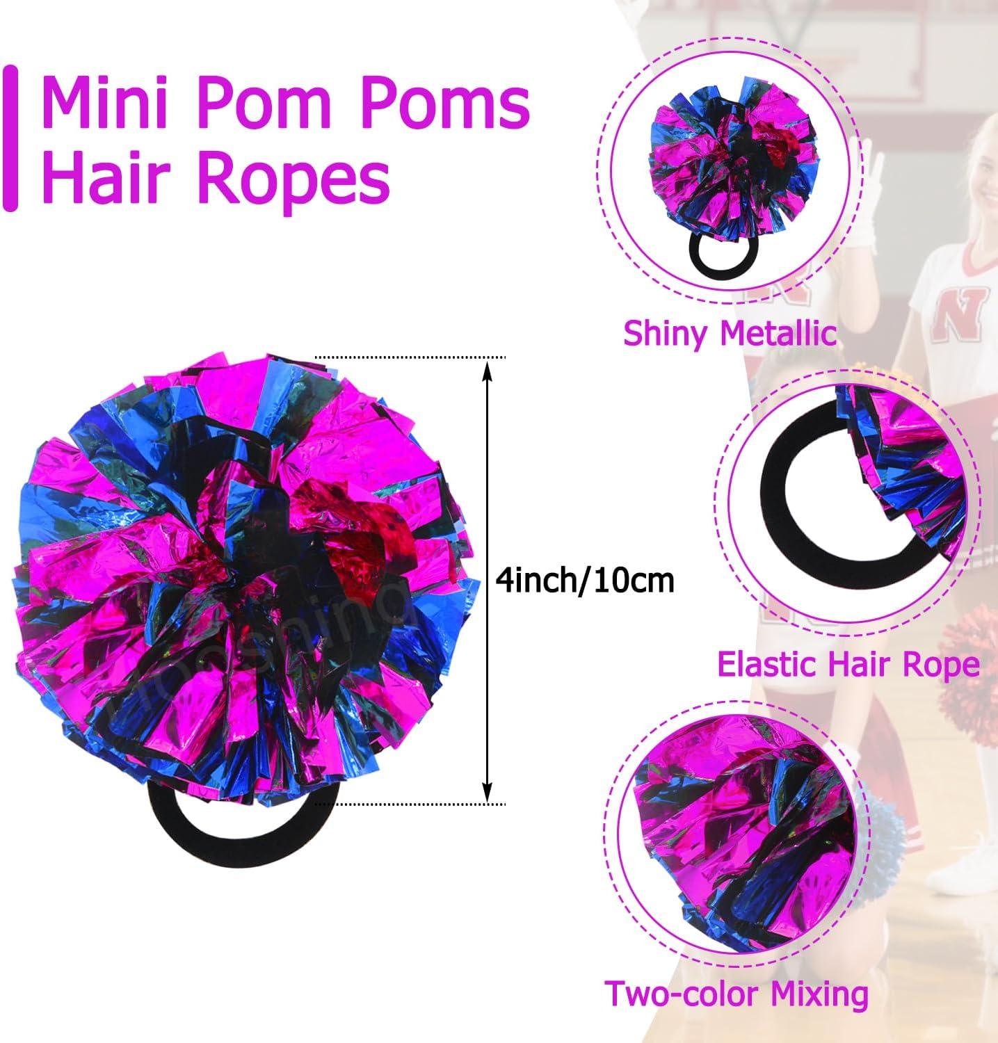 imageHooshing 5PCS Pom Poms Cheerleading Shaker and Hair Ropes Wrist Ties with Poms for Cheerleader Girls Sports Spirits Rewards Cheer in Party FestivalHot Pink and Blue