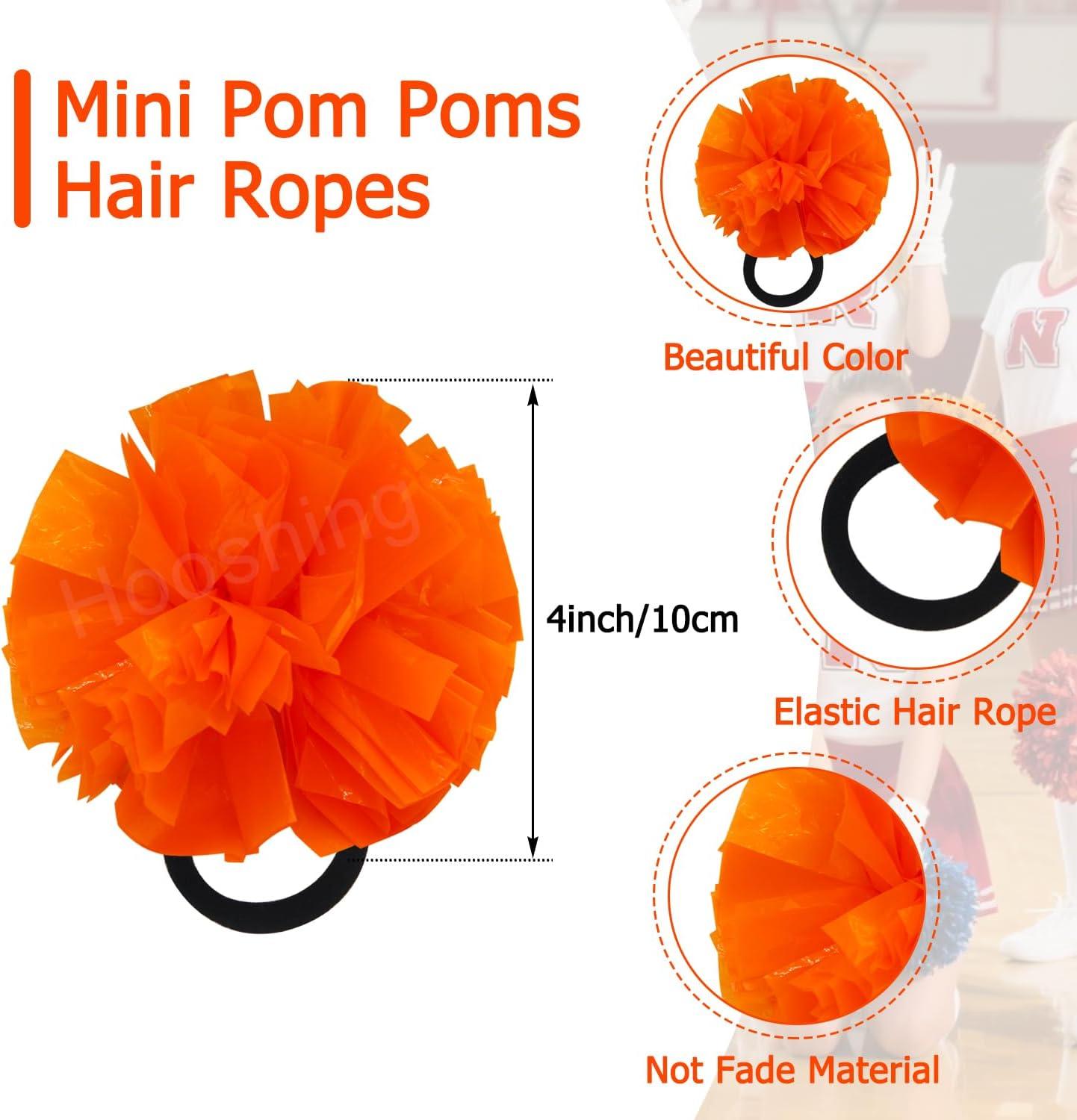 imageHooshing 5PCS Pom Poms Cheerleading Shaker and Hair Ropes Wrist Ties with Poms for Cheerleader Girls Sports Spirits Rewards Cheer in Party FestivalOrange