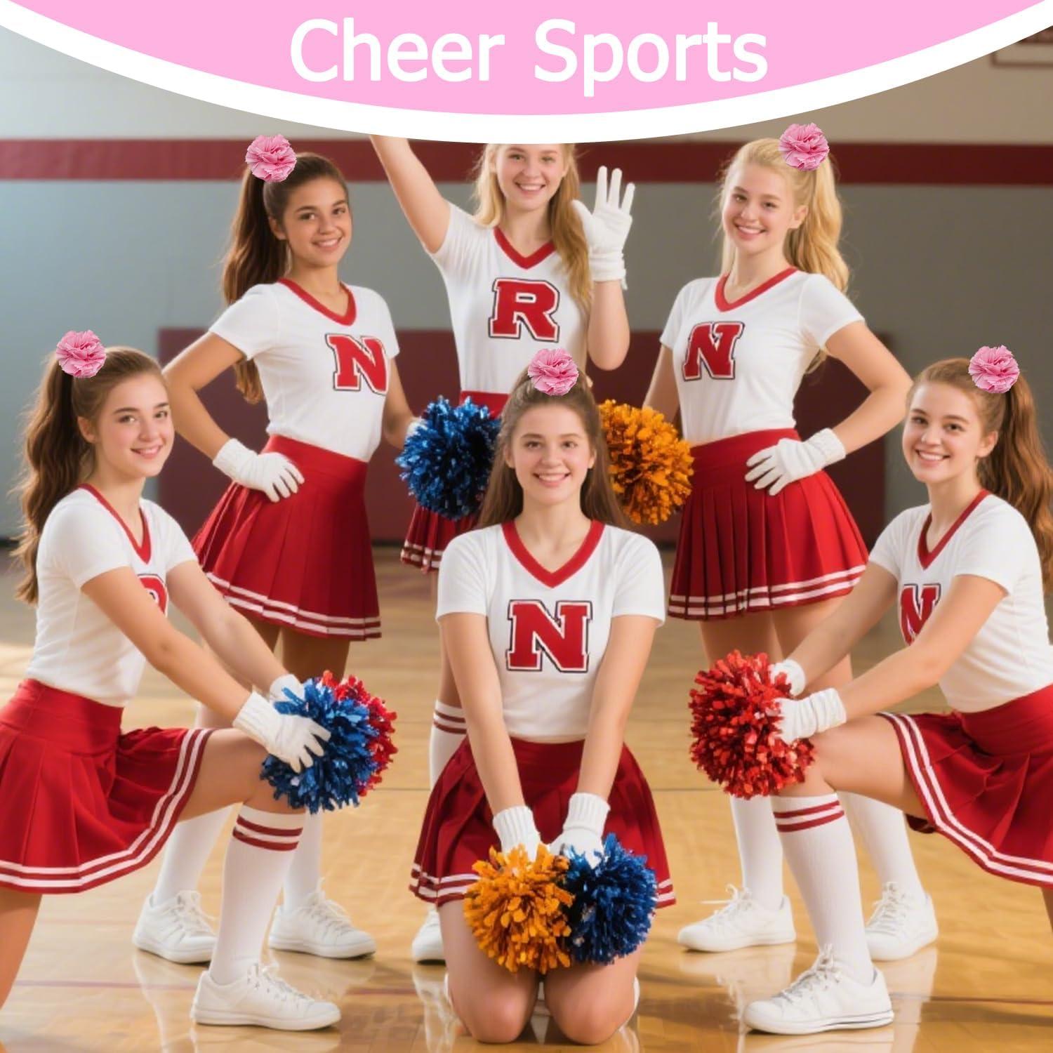 imageHooshing 5PCS Pom Poms Cheerleading Shaker and Hair Ropes Wrist Ties with Poms for Cheerleader Girls Sports Spirits Rewards Cheer in Party FestivalPink