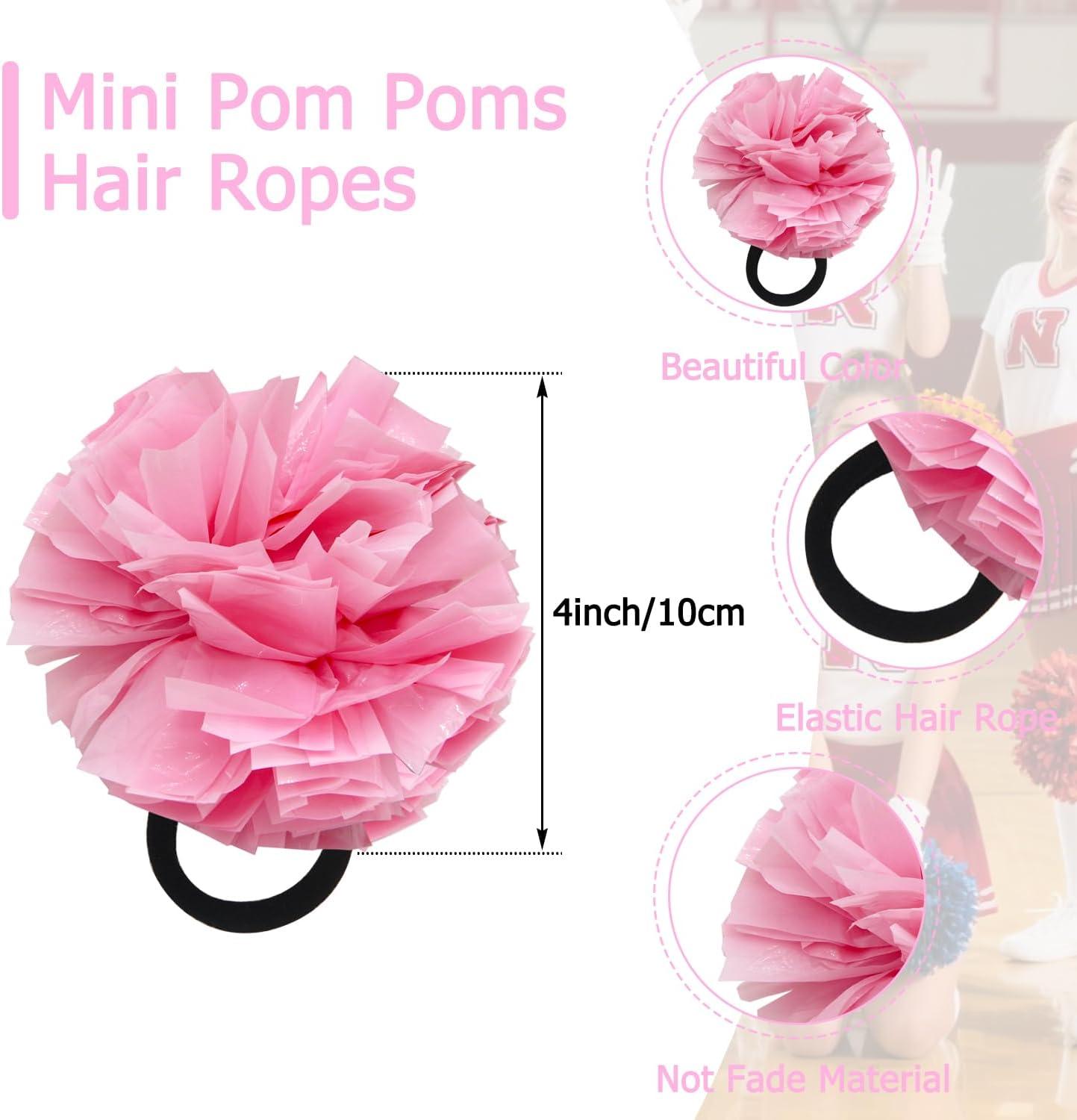 imageHooshing 5PCS Pom Poms Cheerleading Shaker and Hair Ropes Wrist Ties with Poms for Cheerleader Girls Sports Spirits Rewards Cheer in Party FestivalPink