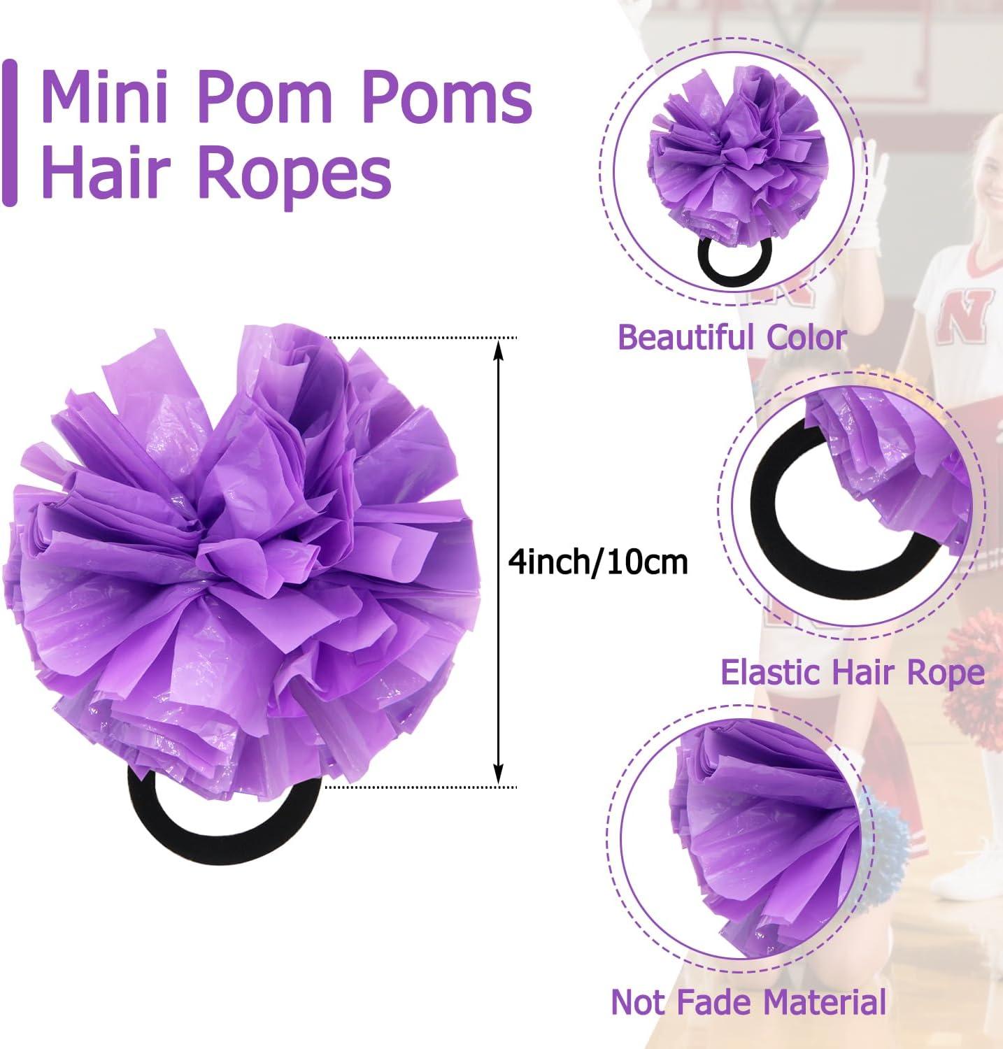 imageHooshing 5PCS Pom Poms Cheerleading Shaker and Hair Ropes Wrist Ties with Poms for Cheerleader Girls Sports Spirits Rewards Cheer in Party FestivalPurple