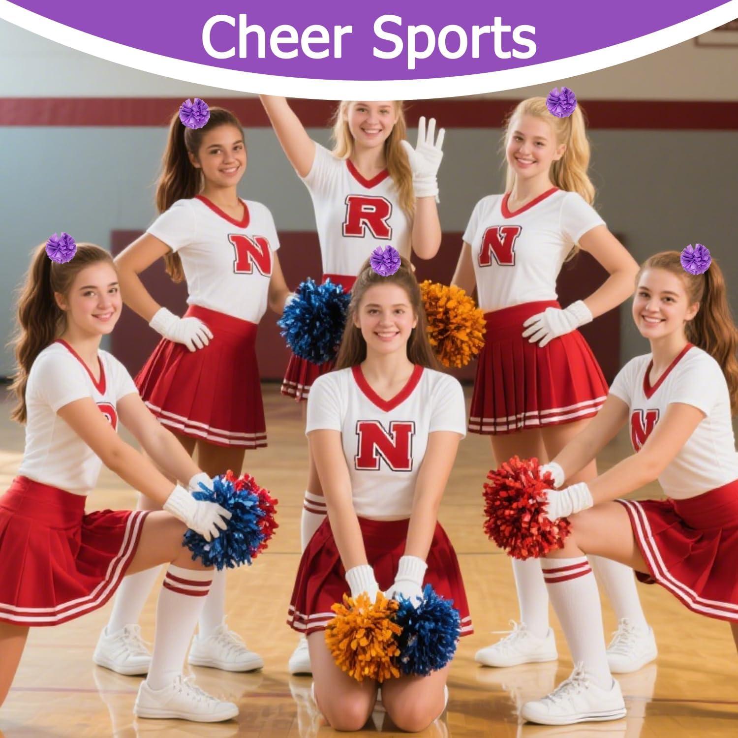 imageHooshing 5PCS Pom Poms Cheerleading Shaker and Hair Ropes Wrist Ties with Poms for Cheerleader Girls Sports Spirits Rewards Cheer in Party FestivalPurple