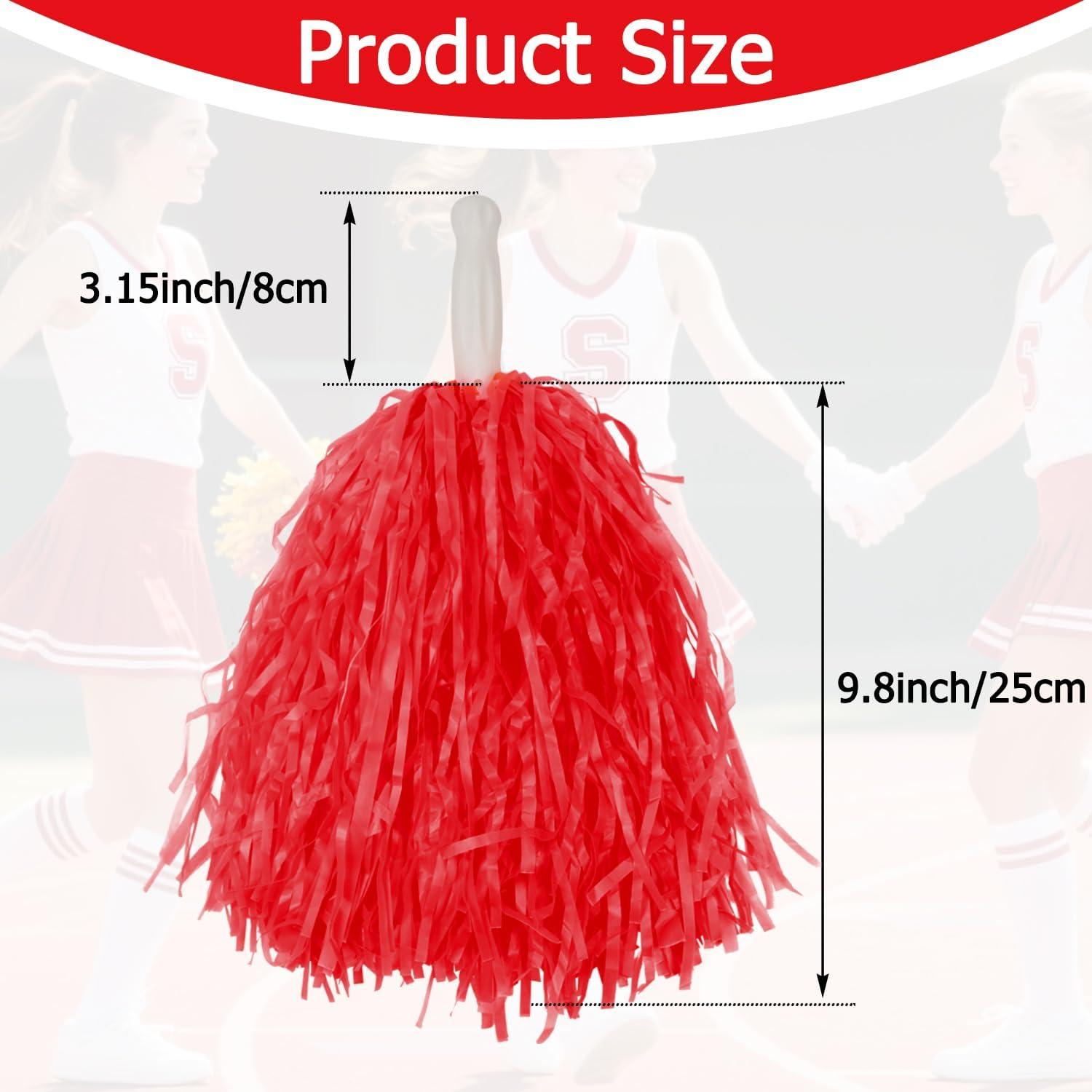 imageHooshing 5PCS Pom Poms Cheerleading Shaker and Hair Ropes Wrist Ties with Poms for Cheerleader Girls Sports Spirits Rewards Cheer in Party FestivalRed