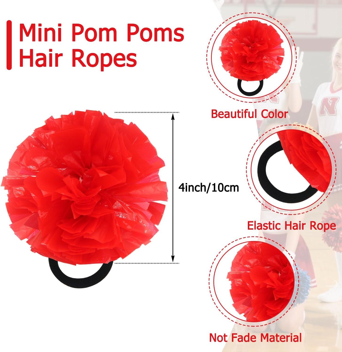 imageHooshing 5PCS Pom Poms Cheerleading Shaker and Hair Ropes Wrist Ties with Poms for Cheerleader Girls Sports Spirits Rewards Cheer in Party FestivalRed