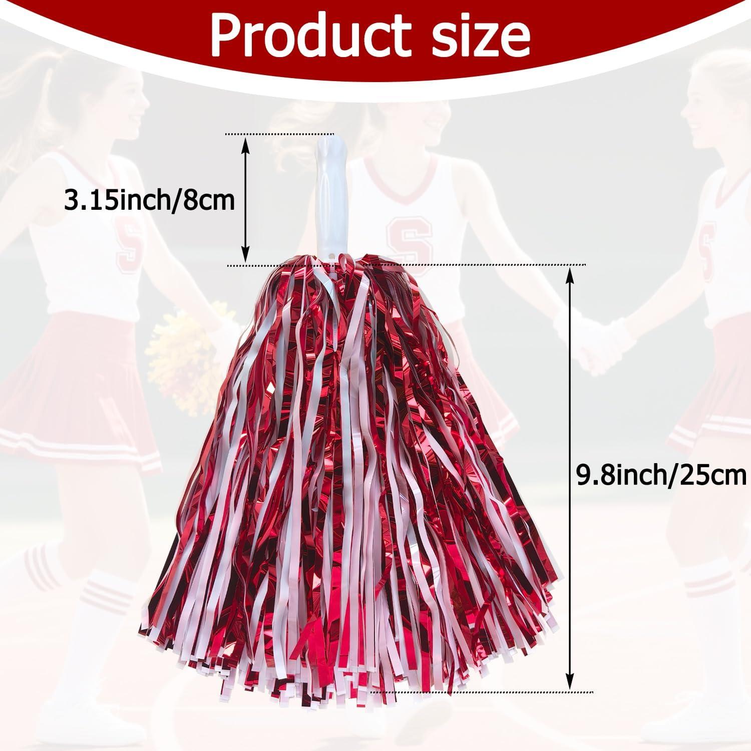 imageHooshing 5PCS Pom Poms Cheerleading Shaker and Hair Ropes Wrist Ties with Poms for Cheerleader Girls Sports Spirits Rewards Cheer in Party FestivalRed and White