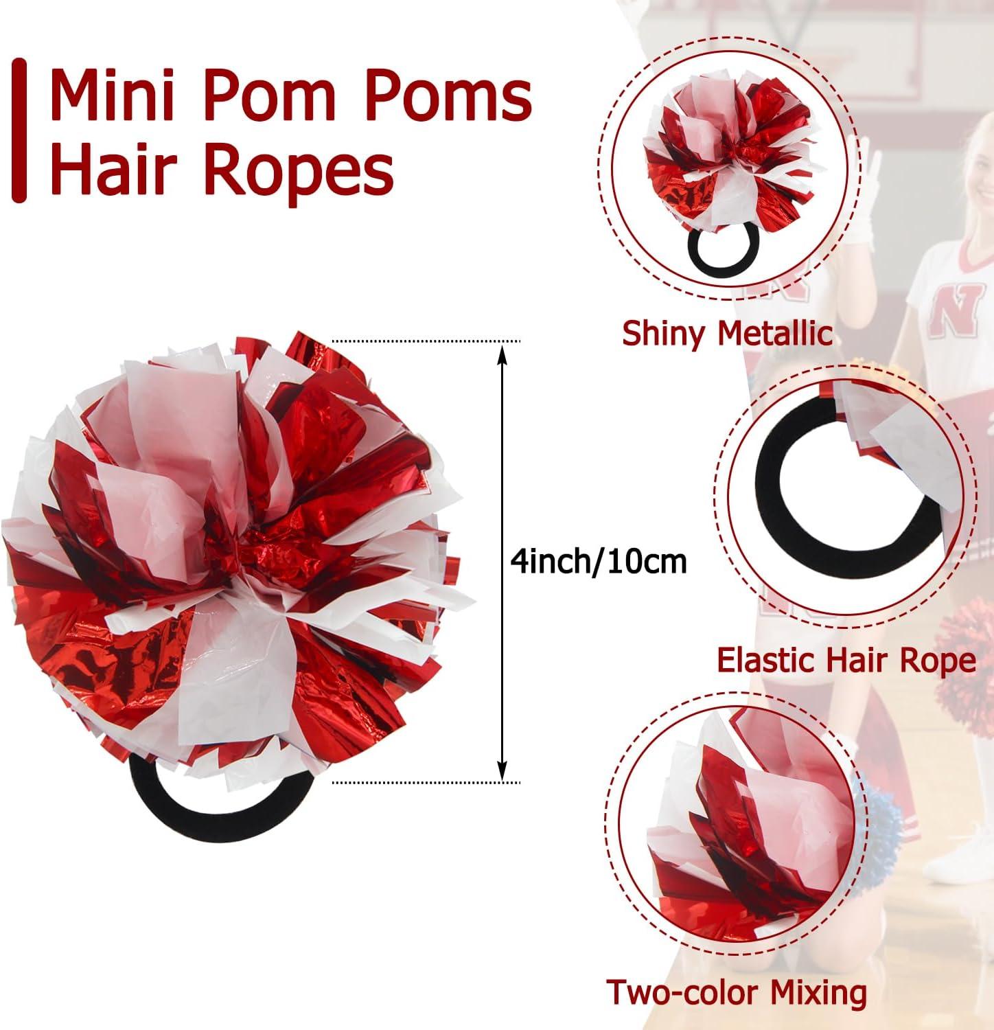 imageHooshing 5PCS Pom Poms Cheerleading Shaker and Hair Ropes Wrist Ties with Poms for Cheerleader Girls Sports Spirits Rewards Cheer in Party FestivalRed and White