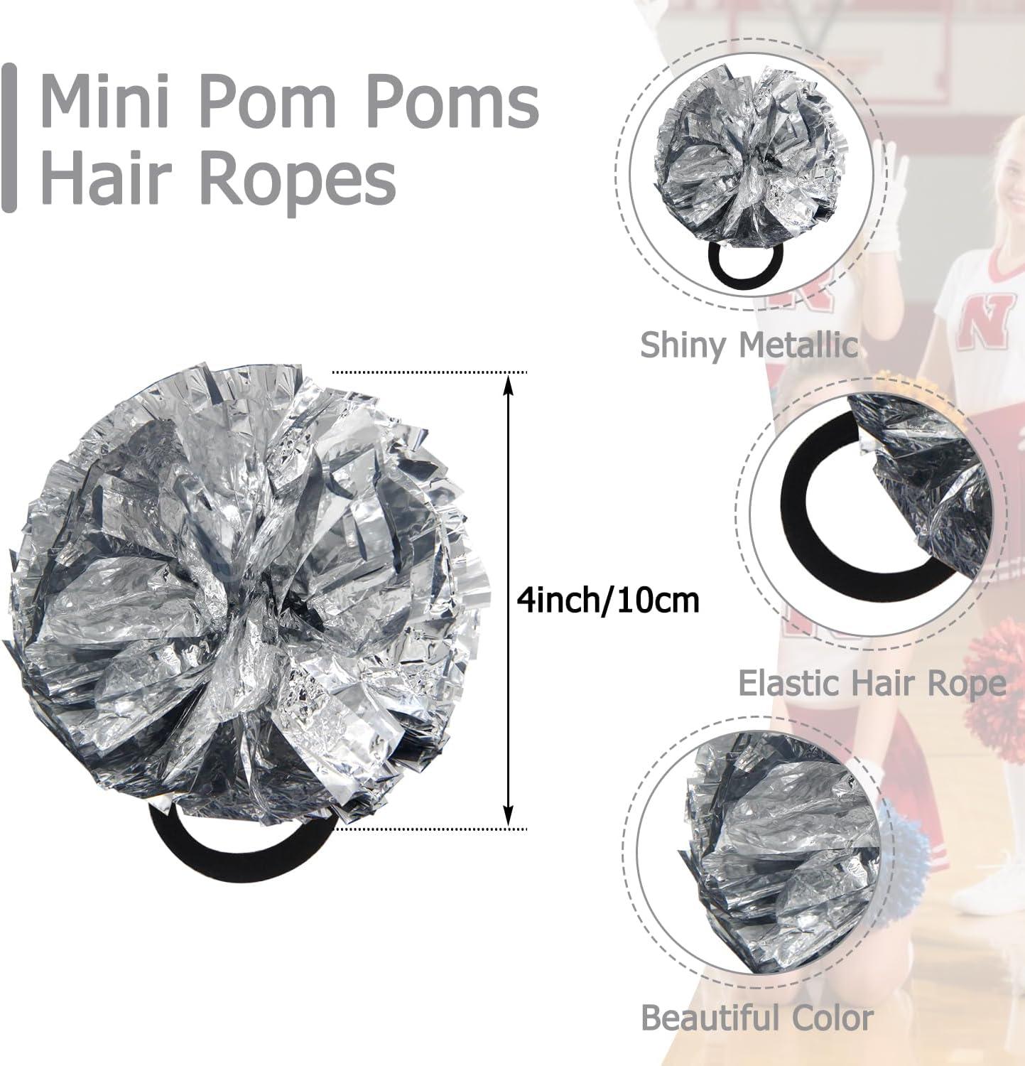 imageHooshing 5PCS Pom Poms Cheerleading Shaker and Hair Ropes Wrist Ties with Poms for Cheerleader Girls Sports Spirits Rewards Cheer in Party FestivalSilver