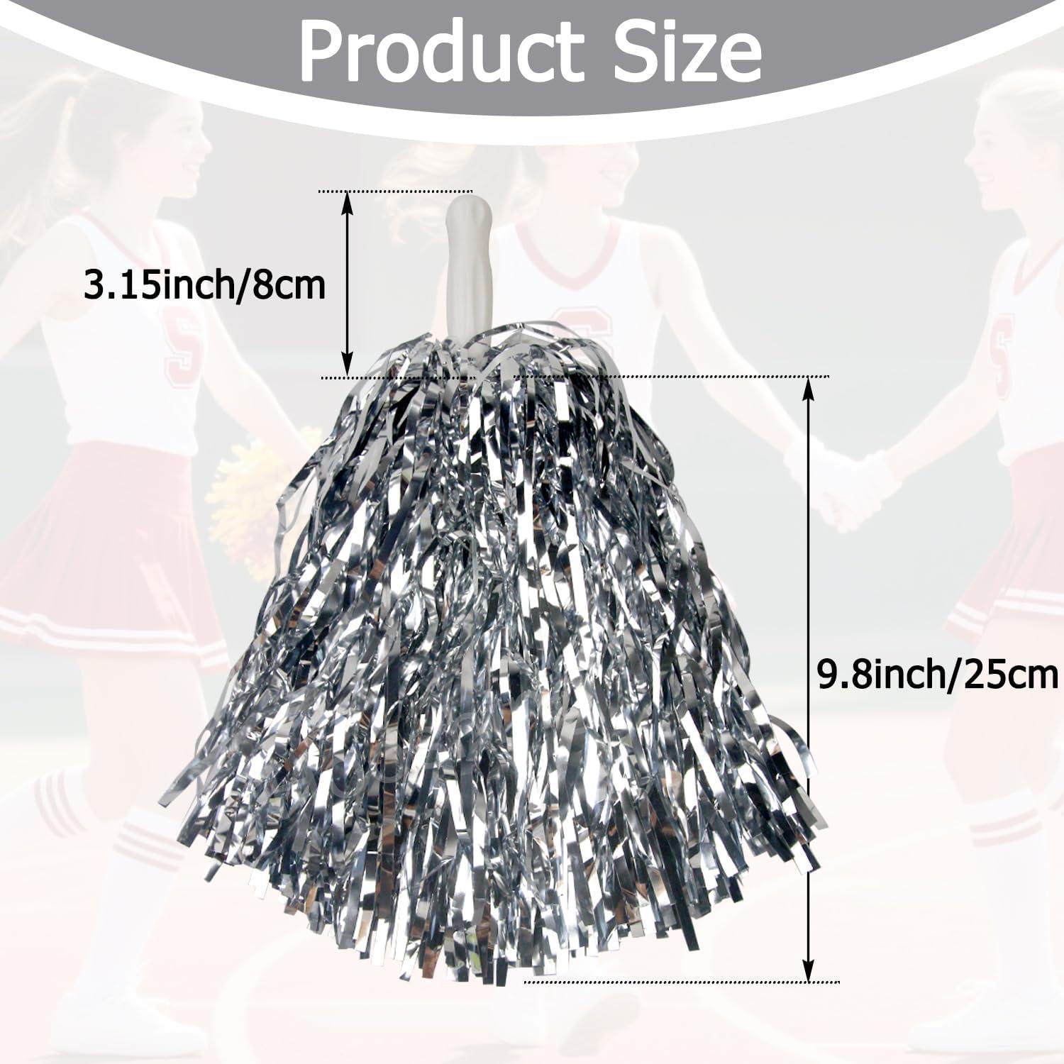 imageHooshing 5PCS Pom Poms Cheerleading Shaker and Hair Ropes Wrist Ties with Poms for Cheerleader Girls Sports Spirits Rewards Cheer in Party FestivalSilver