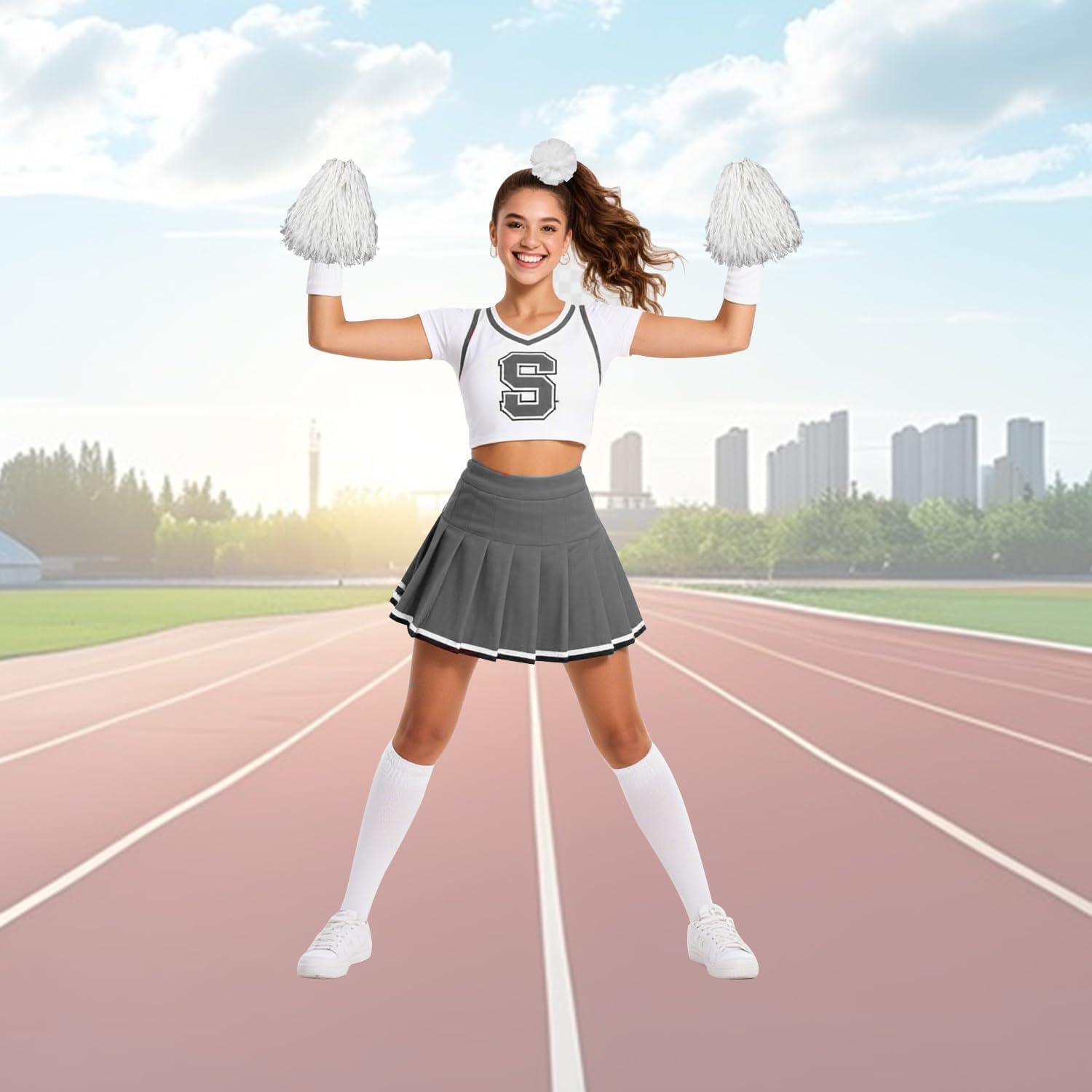 imageHooshing 5PCS Pom Poms Cheerleading Shaker and Hair Ropes Wrist Ties with Poms for Cheerleader Girls Sports Spirits Rewards Cheer in Party FestivalWhite