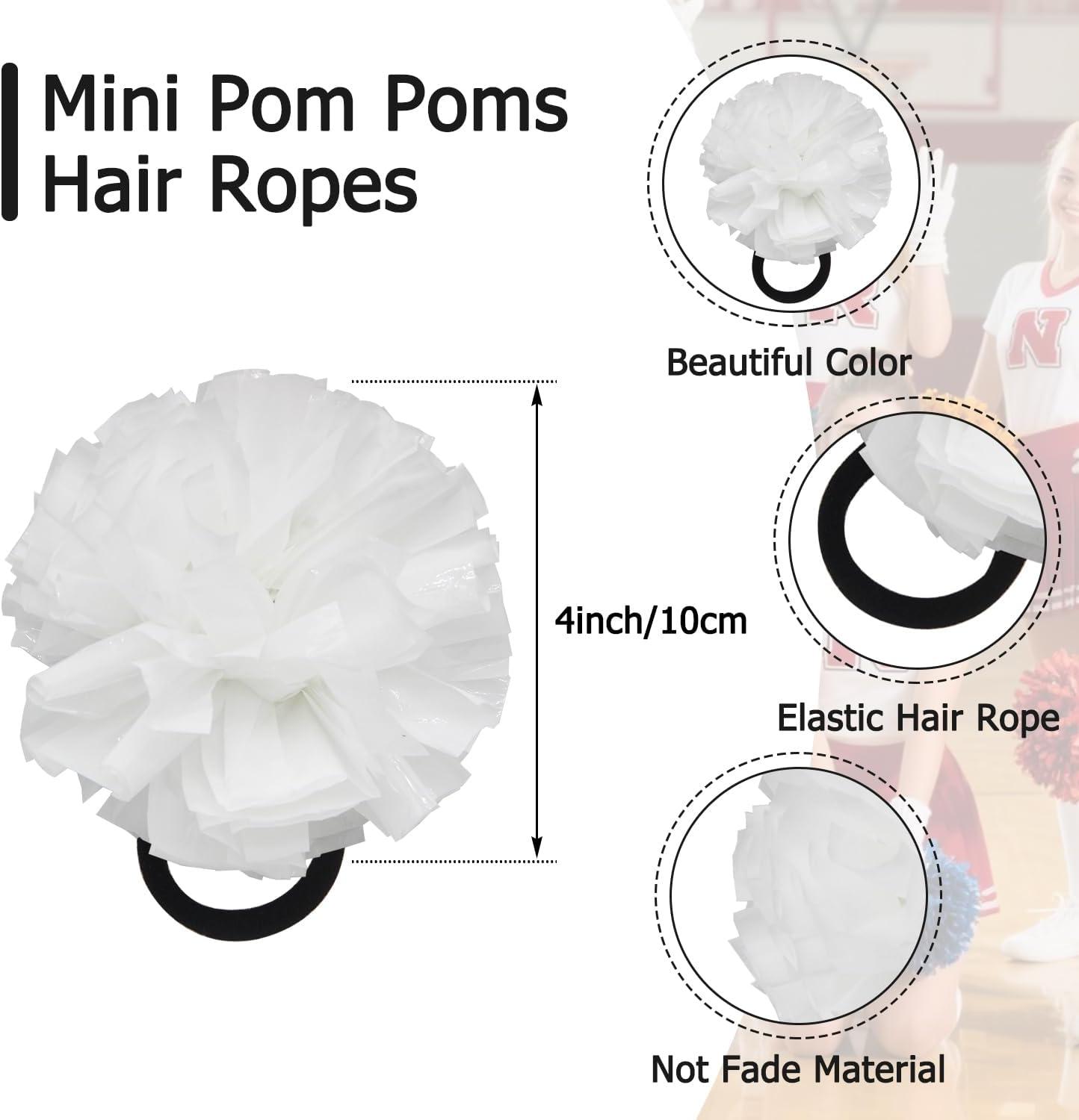 imageHooshing 5PCS Pom Poms Cheerleading Shaker and Hair Ropes Wrist Ties with Poms for Cheerleader Girls Sports Spirits Rewards Cheer in Party FestivalWhite