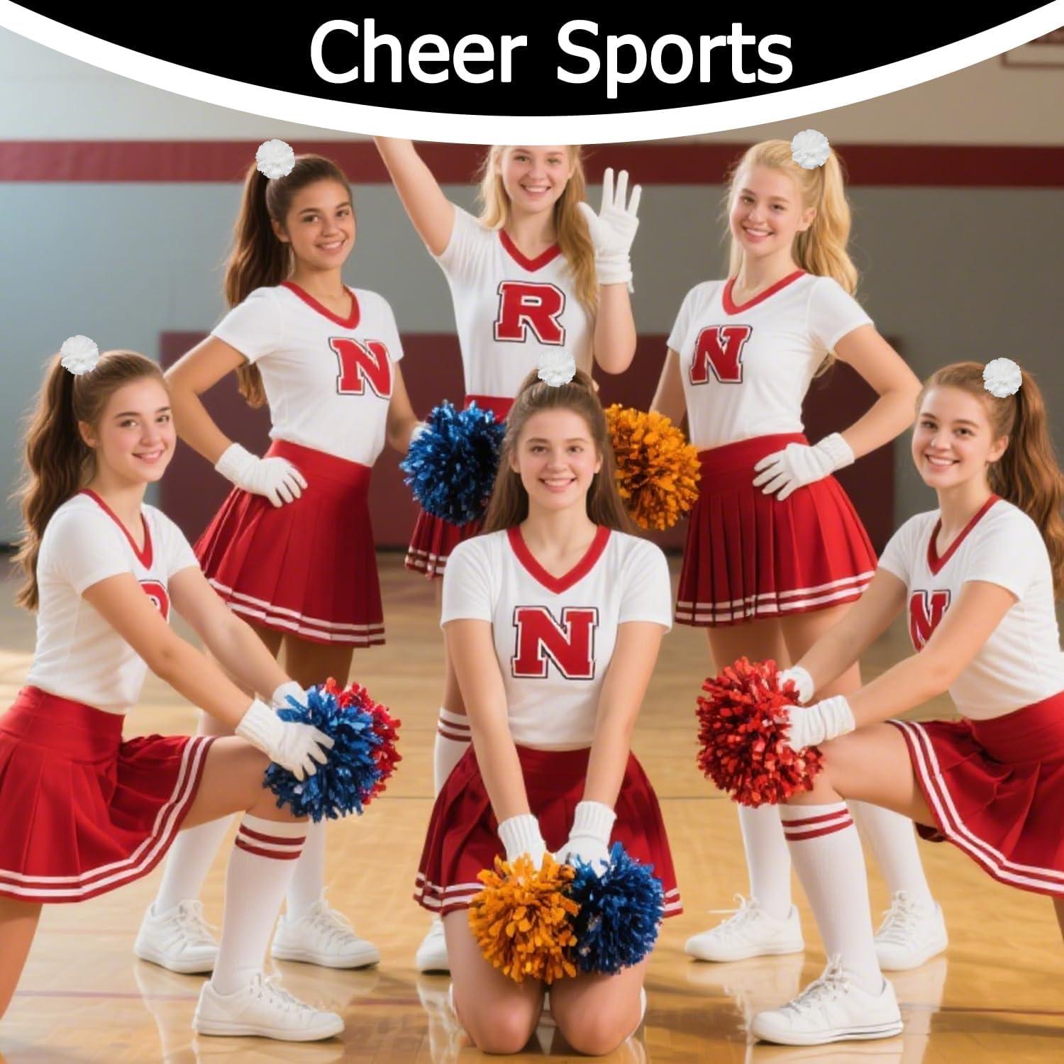 imageHooshing 5PCS Pom Poms Cheerleading Shaker and Hair Ropes Wrist Ties with Poms for Cheerleader Girls Sports Spirits Rewards Cheer in Party FestivalWhite