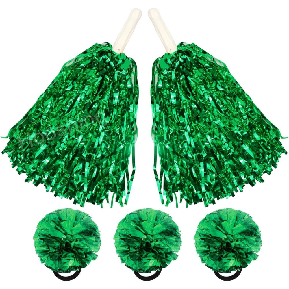 imageHooshing 5PCS Pom Poms Cheerleading Shaker and Hair Ropes Wrist Ties with Poms for Cheerleader Girls Sports Spirits Rewards Cheer in Party FestivalGreen