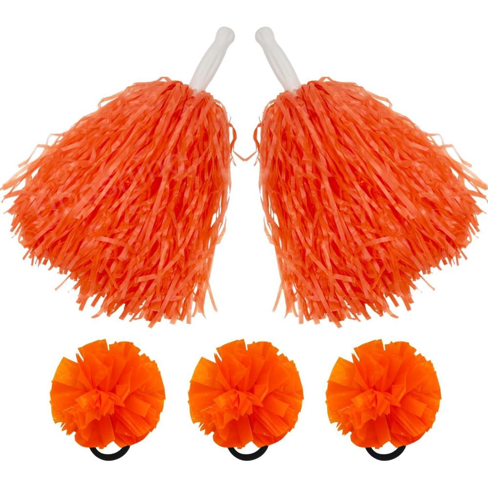 imageHooshing 5PCS Pom Poms Cheerleading Shaker and Hair Ropes Wrist Ties with Poms for Cheerleader Girls Sports Spirits Rewards Cheer in Party FestivalOrange
