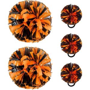 Hooshing 5PCS Cheerleading Pom Poms and Cheerleader Girls Hair Ties with Poms for Sports Spirits Kids Adults Basketball Football Birthday Party Performance(Black and Orange)