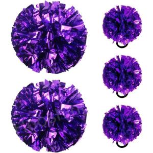 Hooshing 5PCS Cheerleading Pom Poms and Cheerleader Girls Hair Ties with Poms for Sports Spirits Kids Adults Basketball Football Birthday Party Performance(Purple)