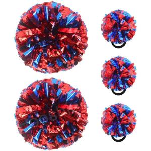 Hooshing 5PCS Cheerleading Pom Poms and Cheerleader Girls Hair Ties with Poms for Sports Spirits Kids Adults Basketball Football Birthday Party Performance(Blue and Red)