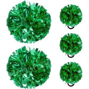 Hooshing 5PCS Cheerleading Pom Poms and Cheerleader Girls Hair Ties with Poms for Sports Spirits Kids Adults Basketball Football Birthday Party Performance(Green)