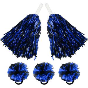Hooshing 5PCS Pom Poms Cheerleading Shaker and Hair Ropes Wrist Ties with Poms for Cheerleader Girls Sports Spirits Rewards Cheer in Party Festival(Black and Blue)