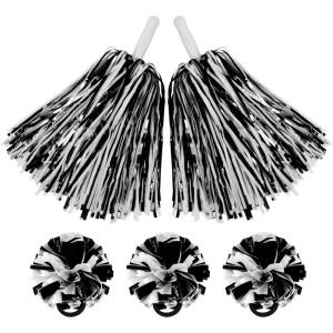Hooshing 5PCS Pom Poms Cheerleading Shaker and Hair Ropes Wrist Ties with Poms for Cheerleader Girls Sports Spirits Rewards Cheer in Party Festival(Black and White)