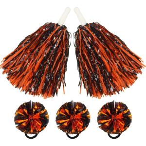 Hooshing 5PCS Pom Poms Cheerleading Shaker and Hair Ropes Wrist Ties with Poms for Cheerleader Girls Sports Spirits Rewards Cheer in Party Festival(Black and Orange)
