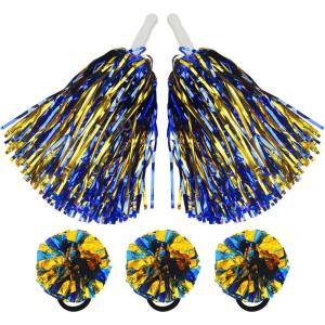Hooshing 5PCS Pom Poms Cheerleading Shaker and Hair Ropes Wrist Ties with Poms for Cheerleader Girls Sports Spirits Rewards Cheer in Party Festival(Blue and Gold)