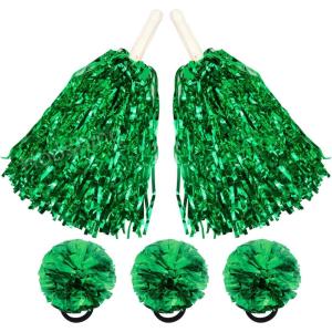 Hooshing 5PCS Pom Poms Cheerleading Shaker and Hair Ropes Wrist Ties with Poms for Cheerleader Girls Sports Spirits Rewards Cheer in Party Festival(Green)