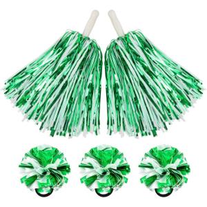 Hooshing 5PCS Pom Poms Cheerleading Shaker and Hair Ropes Wrist Ties with Poms for Cheerleader Girls Sports Spirits Rewards Cheer in Party Festival(Green and White)