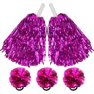 Hooshing 5PCS Pom Poms Cheerleading Shaker and Hair Ropes Wrist Ties with Poms for Cheerleader Girls Sports Spirits Rewards Cheer in Party Festival(Hot Pink)