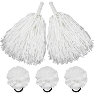Hooshing 5PCS Pom Poms Cheerleading Shaker and Hair Ropes Wrist Ties with Poms for Cheerleader Girls Sports Spirits Rewards Cheer in Party Festival(White)