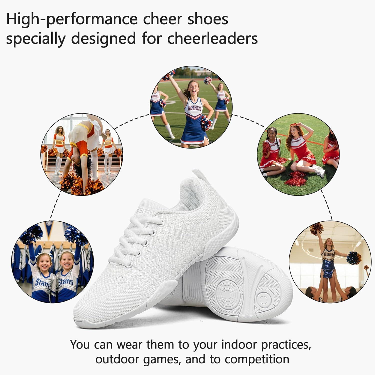 imageBAXINIER Girls White Cheerleading Shoes Lightweight Youth Cheer Competition Sneakers Kid Training Dance Tennis ShoesWhite 217