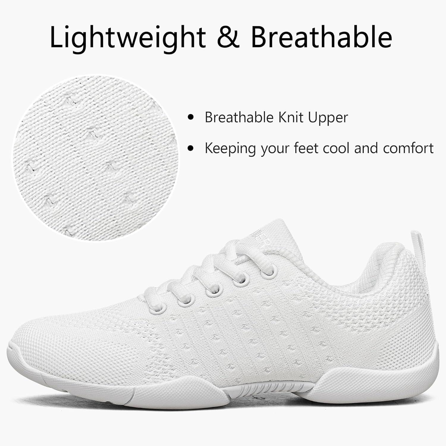 imageBAXINIER Girls White Cheerleading Shoes Lightweight Youth Cheer Competition Sneakers Kid Training Dance Tennis ShoesWhite 217