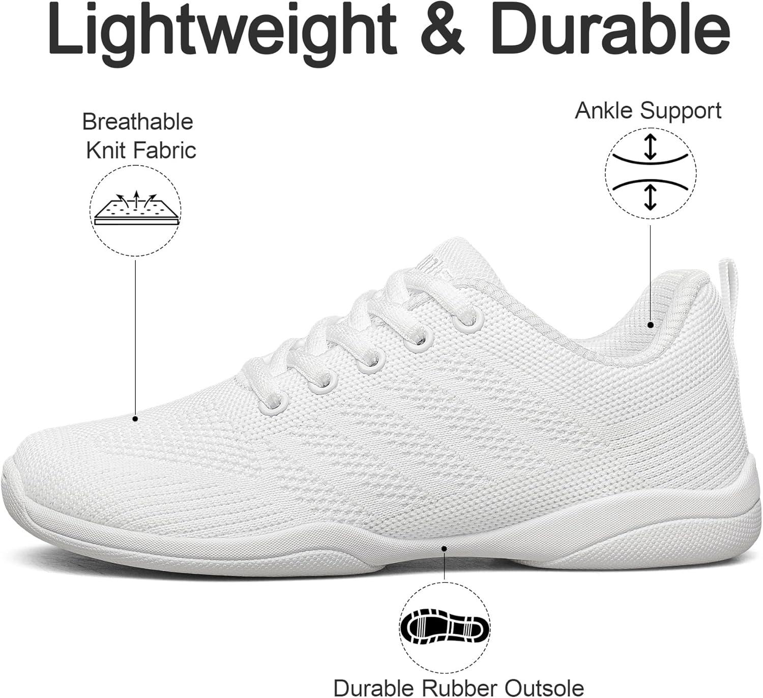 imageBAXINIER Girls Wide Cheer Shoes Toddler White Cheerleading Shoes Lightweight Youth Competition Training Dance Tennis SneakersWhite 220