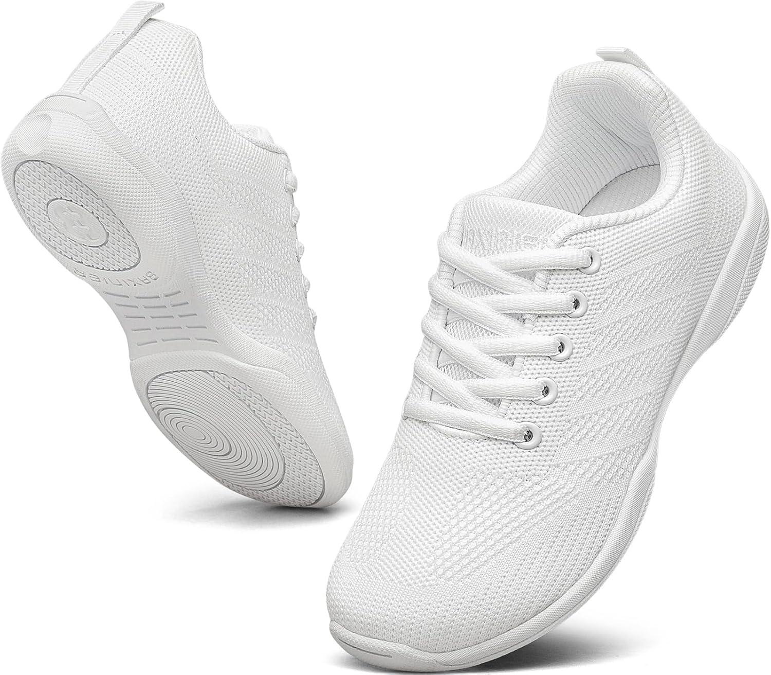 imageBAXINIER Girls Wide Cheer Shoes Toddler White Cheerleading Shoes Lightweight Youth Competition Training Dance Tennis SneakersWhite 220