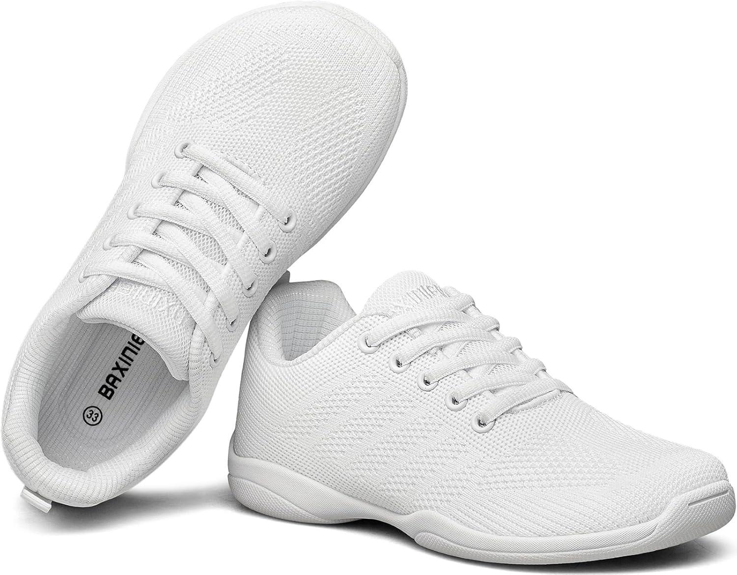 imageBAXINIER Girls Wide Cheer Shoes Toddler White Cheerleading Shoes Lightweight Youth Competition Training Dance Tennis SneakersWhite 220