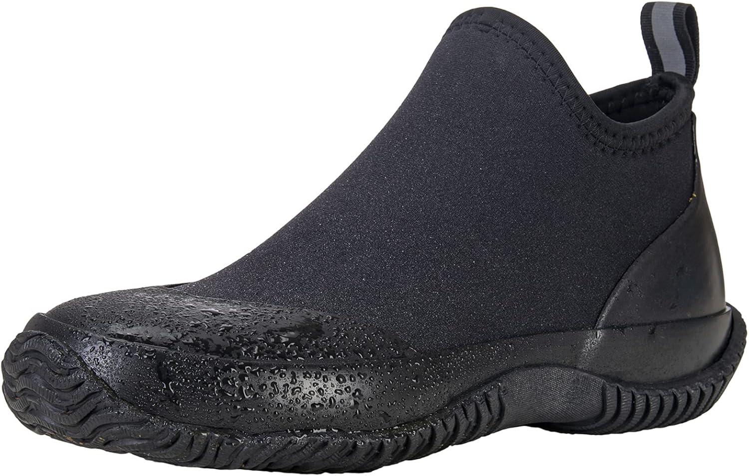 imageBAXINIER Waterproof Garden Shoes Mens Lightweight Low Short Rain Footwear Outdoor Neoprene Rubber BootsBlack 238