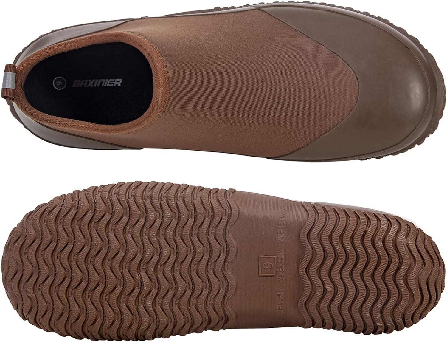 imageBAXINIER Waterproof Garden Shoes Mens Lightweight Low Short Rain Footwear Outdoor Neoprene Rubber BootsBrown 238