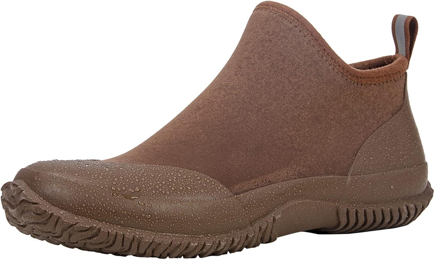 imageBAXINIER Waterproof Garden Shoes Mens Lightweight Low Short Rain Footwear Outdoor Neoprene Rubber BootsBrown 238