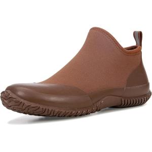 BAXINIER Waterproof Garden Shoes Mens Lightweight Low Short Rain Footwear Outdoor Neoprene Rubber Boots(Brown 238)